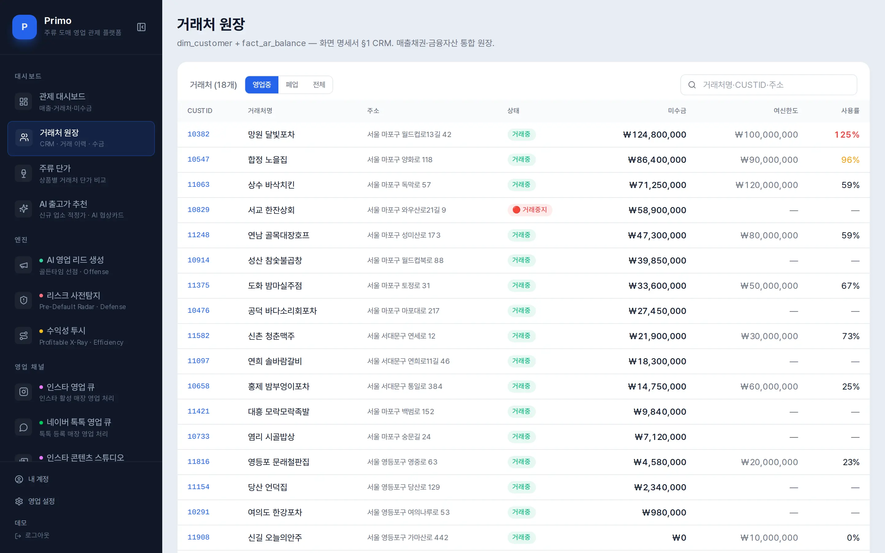 거래처 원장 화면